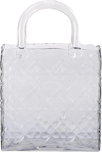 Nettenevime Çanta Vazo Köşeli Model Cam Çiçek Vazosu Dekoratif Antrasit Vazo Büyük Boy Glass Bag Vase - 2