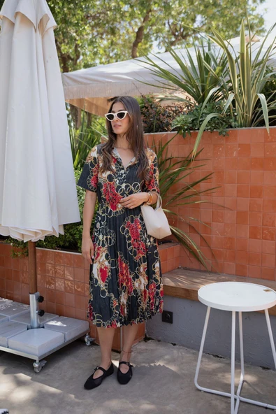 Kadın Desenli Midi Gömlek Elbise FRN3005 - 2