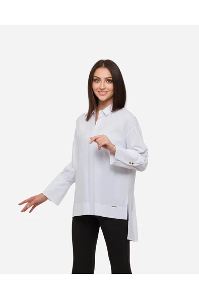 Kadın Geniş Manşetli Uzun Kol Gömlek FRN1112 - 4