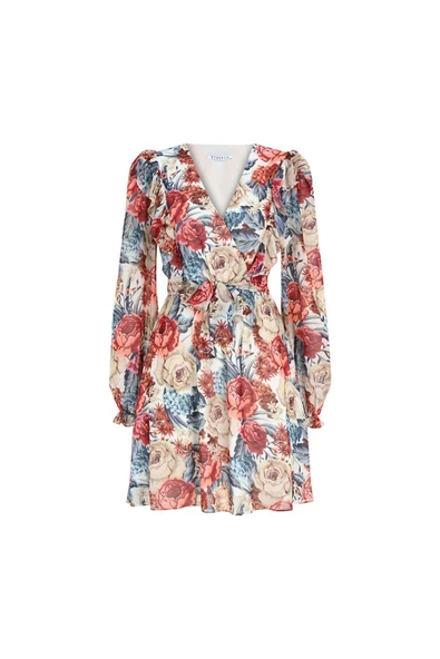 Kadın Çiçek Desenli Kısa Elbise FRN30380 - 9