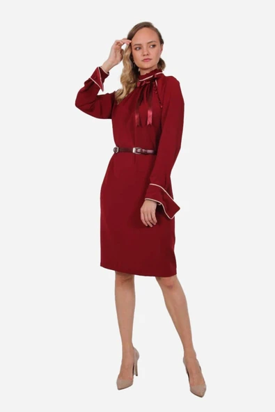 Kadın Fiyonk Detaylı Yüksek Yaka Elbise FRN3101 - 2