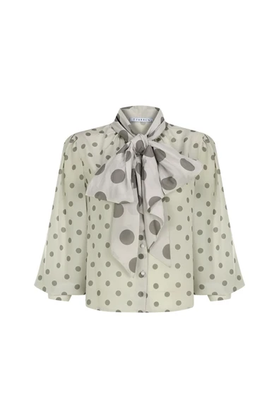 Kadın Puantiye Desenli Fularlı Bluz FRN1003 - 5