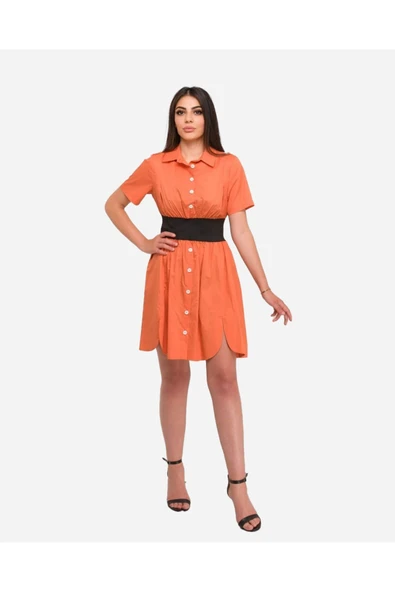 Kadın Pamuklu Kısa Kol Elbise FRN303811 - 6