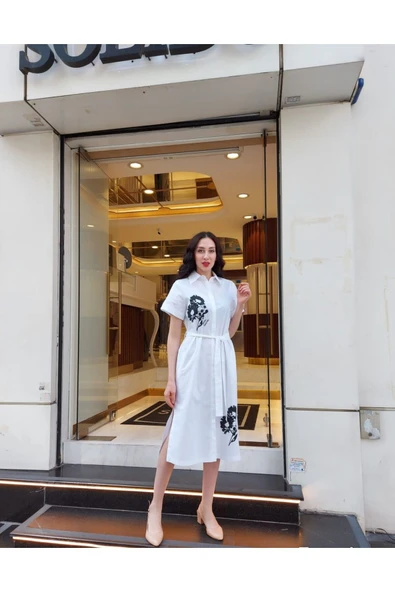 Kadın Çiçek Baskılı Gömlek Elbise FRN3049 - 6