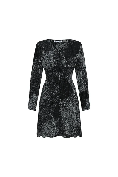 Kadın Desenli Uzun Kollu Elbise FRN30385 - 4