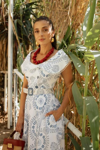 Kadın Güpür Yaka Detaylı Brode Elbise FRN3053 - 7