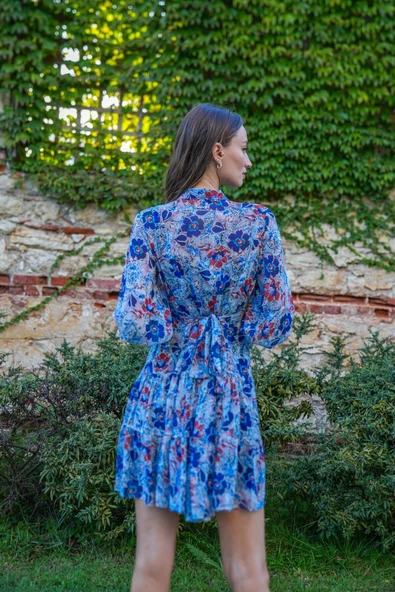 Kadın Lastik Kollu Çiçek Desenli Elbise FRN30382 - 3