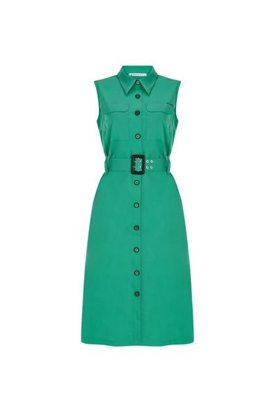 Kadın Pamuklu Kemerli Elbise FRN30397 - 9