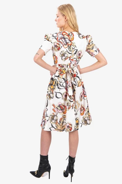 Kadın Lastik Belli Çiçekli Elbise FRN3025 - 11