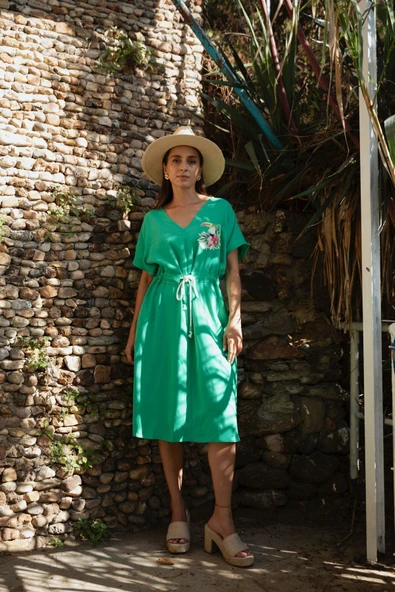 Kadın Kordon Belli Nakış Detaylı Elbise FRN30399 - 7