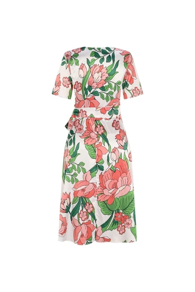 Kadın Çiçek Desenli Kuşaklı Kruvaze Elbise FRN30383 - 10