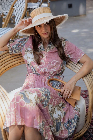 Kadın Desenli Midi Gömlek Elbise FRN3005 - 10