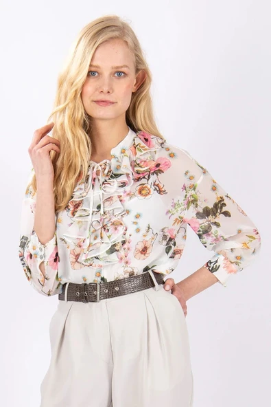 Kadın Çiçek Desenli Şifon Bluz FRN1001
