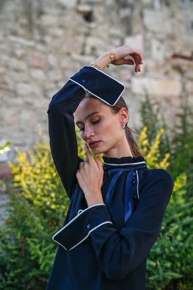 Kadın Fiyonk Detaylı Yüksek Yaka Elbise FRN3101 - 8