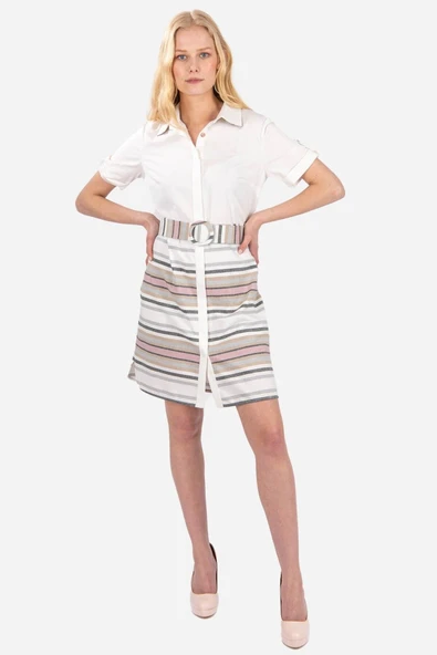 Kadın Çizgili Gömlek Elbise FRN30339
