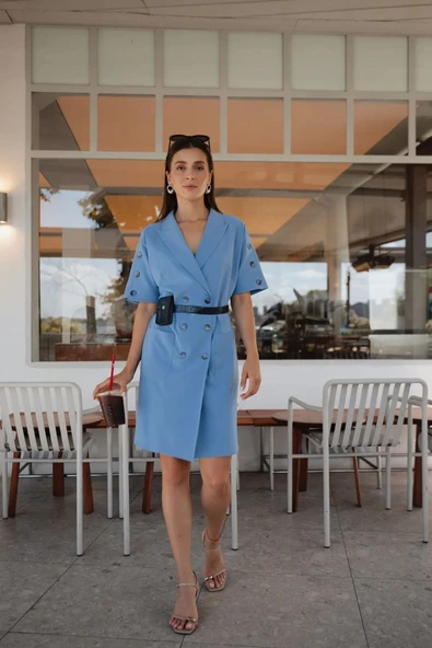 Kadın Kruvaze Yaka Ceket Form Kısa Elbise FRN3022 - 8