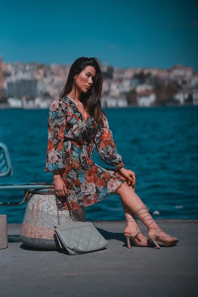 Kadın Çiçek Desenli Kısa Elbise FRN30380