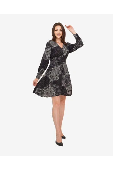 Kadın Desenli Uzun Kollu Elbise FRN30385 - 3