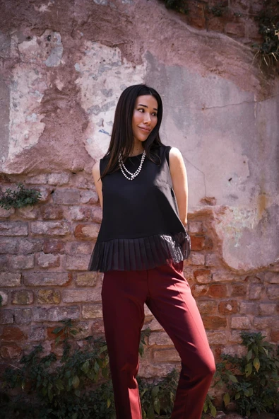 Kadın Inci Düğme Detaylı Peplum Bluz FRN1102 - 5