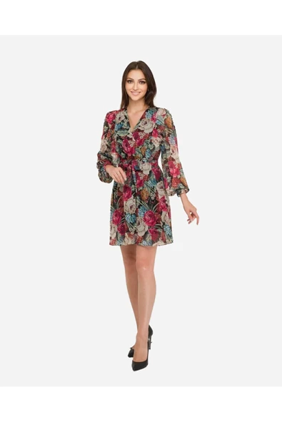 Kadın Çiçek Desenli Kısa Elbise FRN30380 - 3
