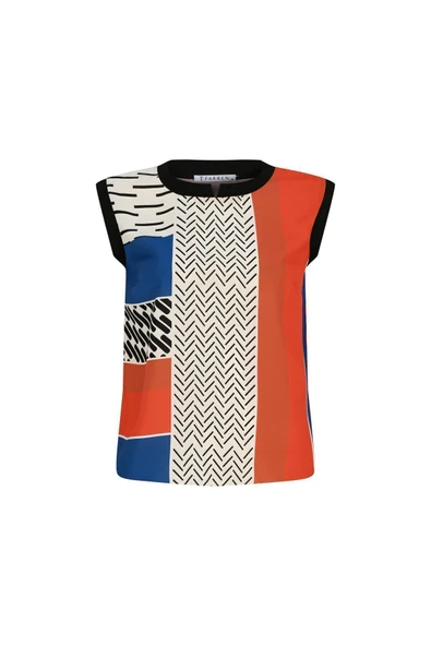 Kadın Desenli Blok Renkli Kolsuz Bluz FRN1108 - 2