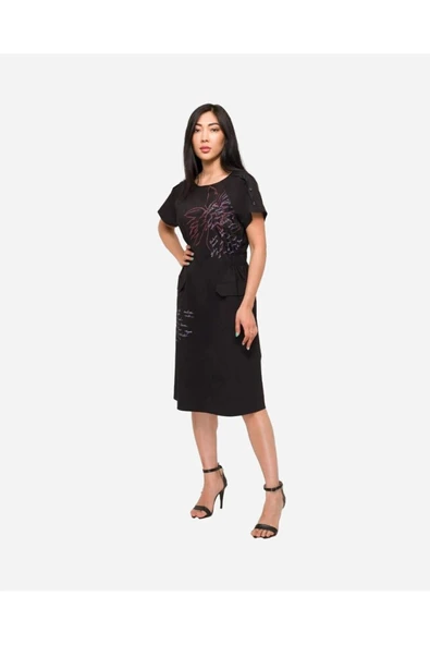 Kadın Baskı Detaylı Midi Elbise FRN30398