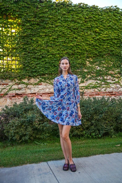 Kadın Lastik Kollu Çiçek Desenli Elbise FRN30382