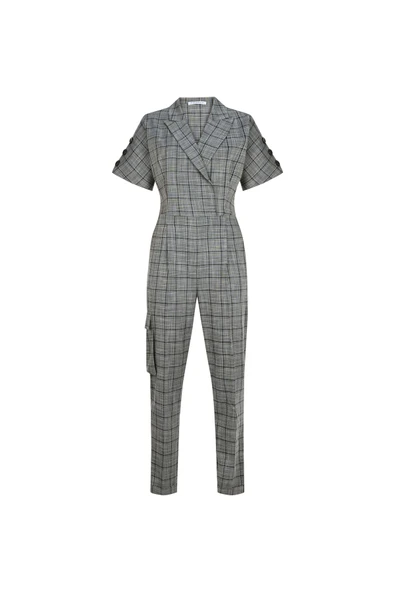 Kadın Modern Gri Kareli Tulum FRN5000 - 4