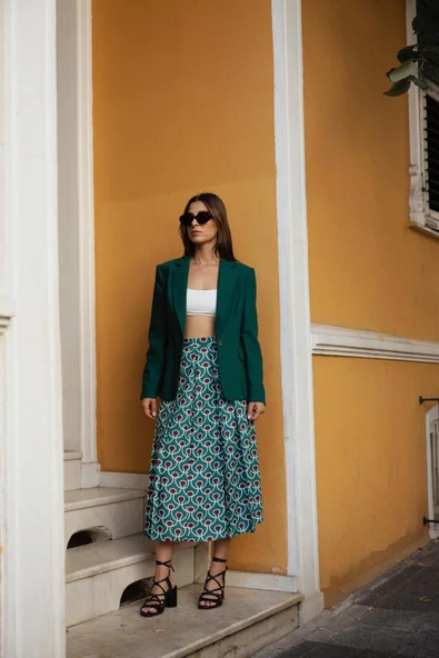 Kadın Desenli Yırtmaçlı Etek FRN4053 - 3