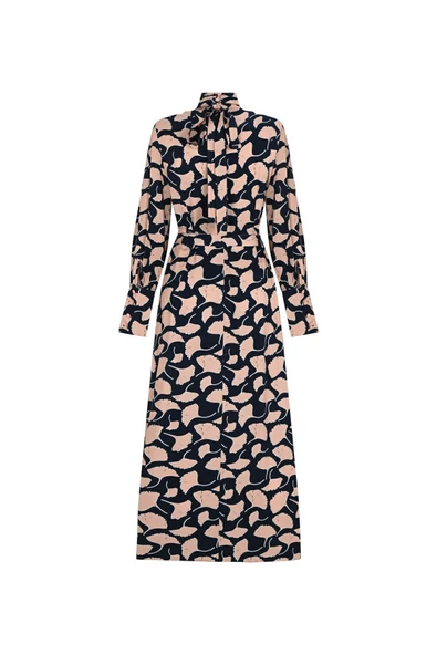 Kadın Geometrik Desenli Bağlamalı Viskoz Elbise FRN3118 - 6