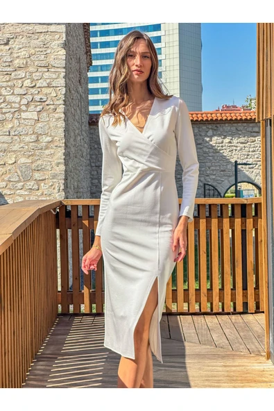 Kadın V Yaka Örme Elbise FRN3117