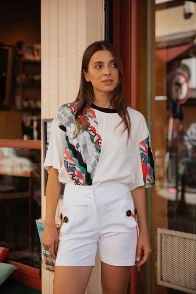 Kadın Kapak Cep Süs Detaylı Şort FRN60050 - 7