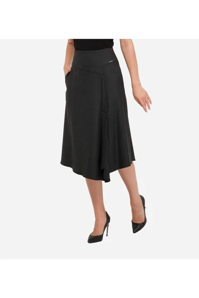 Kadın Flanel Kumaş Yırtmaçlı Etek FRN4051