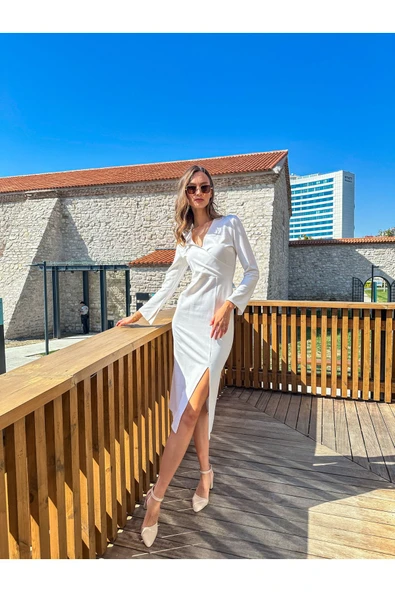Kadın V Yaka Örme Elbise FRN3117 - 2