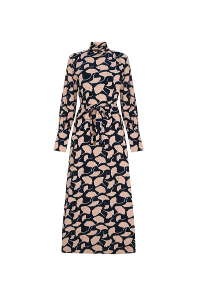 Kadın Geometrik Desenli Bağlamalı Viskoz Elbise FRN3118 - 5