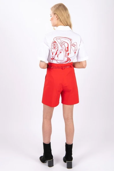 Kadın Soyut Baskılı Kısa Kollu Gömlek FRN6003 - 12