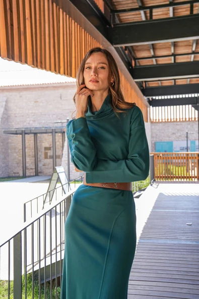 Kadın Balıkçı Yaka Örme Elbise FRN3135 - 3