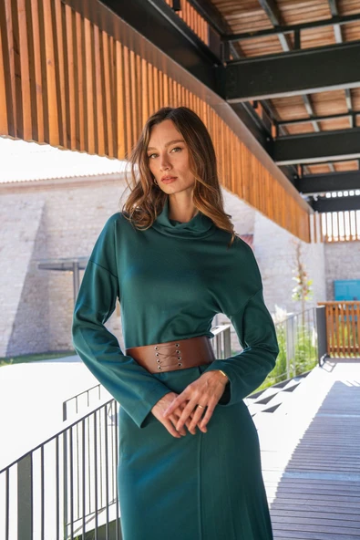 Kadın Balıkçı Yaka Örme Elbise FRN3135 - 2