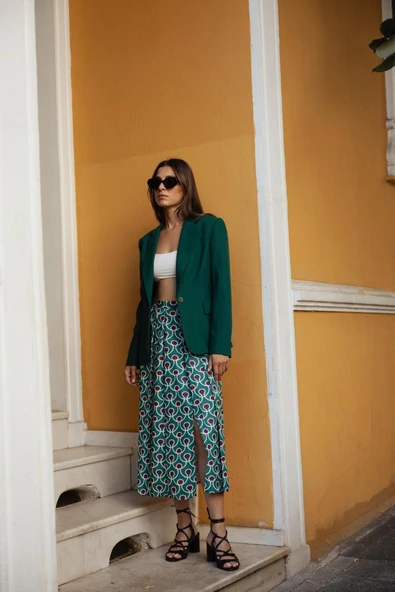 Kadın Desenli Yırtmaçlı Etek FRN4053 - 4