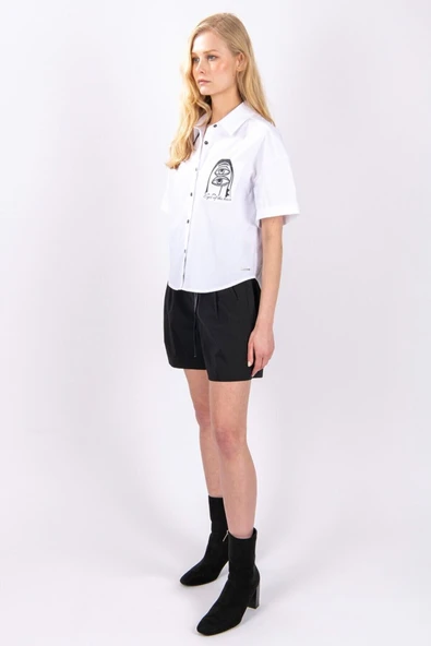 Kadın Soyut Baskılı Kısa Kollu Gömlek FRN6003 - 2