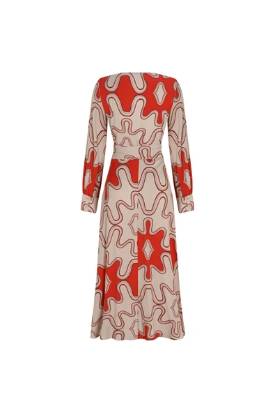 Kadın Desenli Kruvaze Midi Elbise FRN3112 - 6