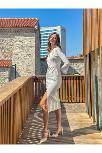 Kadın V Yaka Örme Elbise FRN3117 - 5