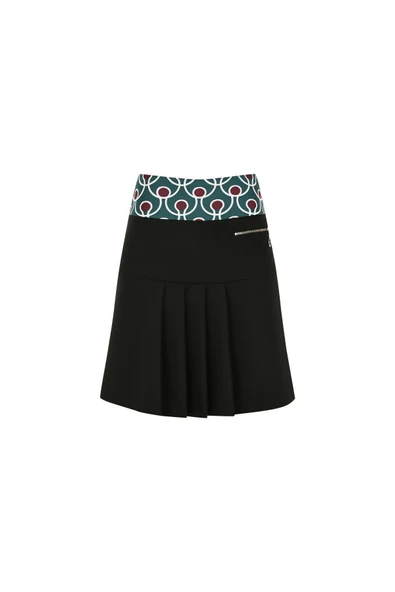 Kadın Fermuar Detaylı Beli Desenli Pileli Etek FRN4052 - 2