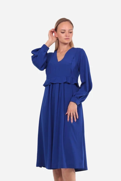 Kadın Kat Detaylı Uzun Kollu Elbise FRN3106