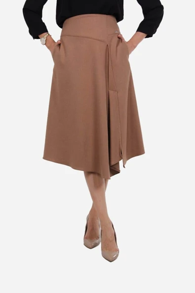 Kadın Flanel Kumaş Yırtmaçlı Etek FRN4051 - 4