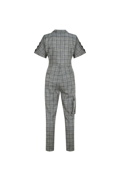 Kadın Modern Gri Kareli Tulum FRN5000 - 5