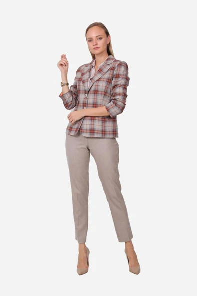 Kadın Ekose Desenli Blazer Ceket FRN6107 - 5