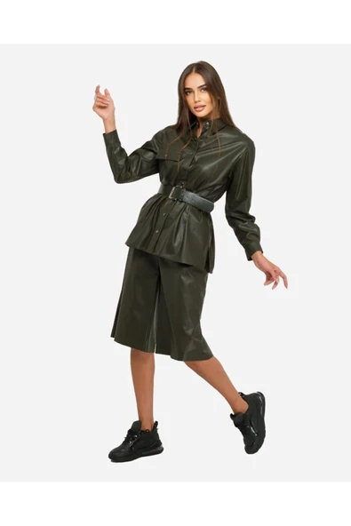 Kadın Suni Deri Bermuda Şort FRN61080 - 7