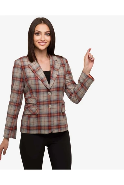 Kadın Ekose Desenli Blazer Ceket FRN6107 - 6