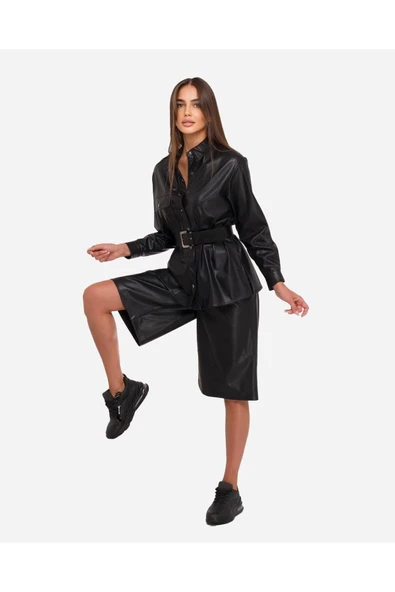 Kadın Suni Deri Gömlek Ceket Yeşil FRN6108 - 9